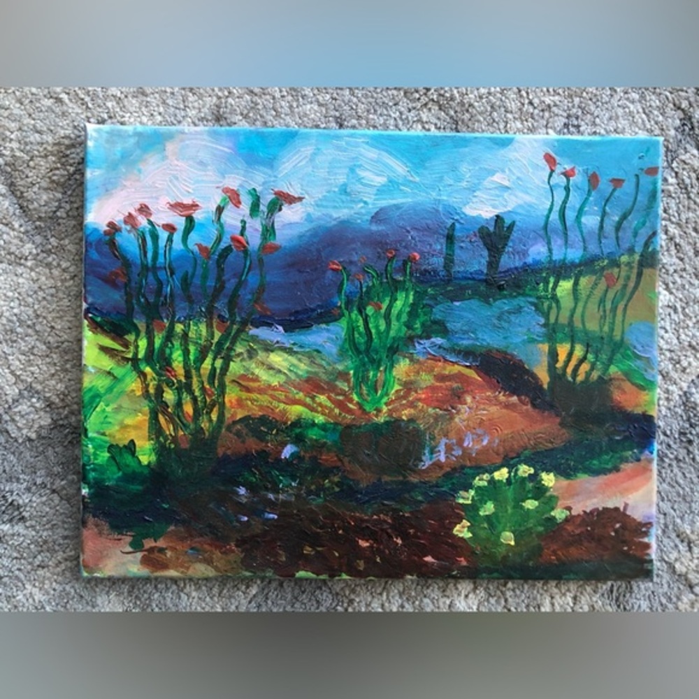 9 by 13 acrylic desert impressionistic painting